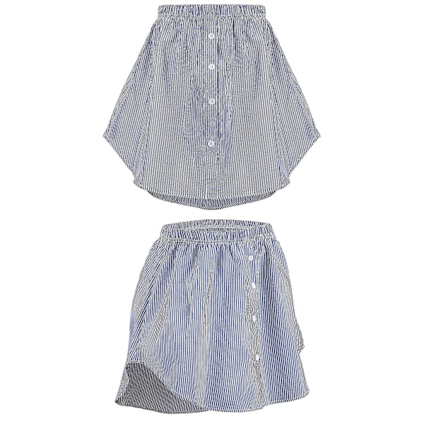 4 st Skjortförlängare för Kvinnor Justerbar Lagerfalsk Topp Lägre Svep Skjorta Halv Längd Minikjol (flerfärgad, XL) Blue-White Stripes M