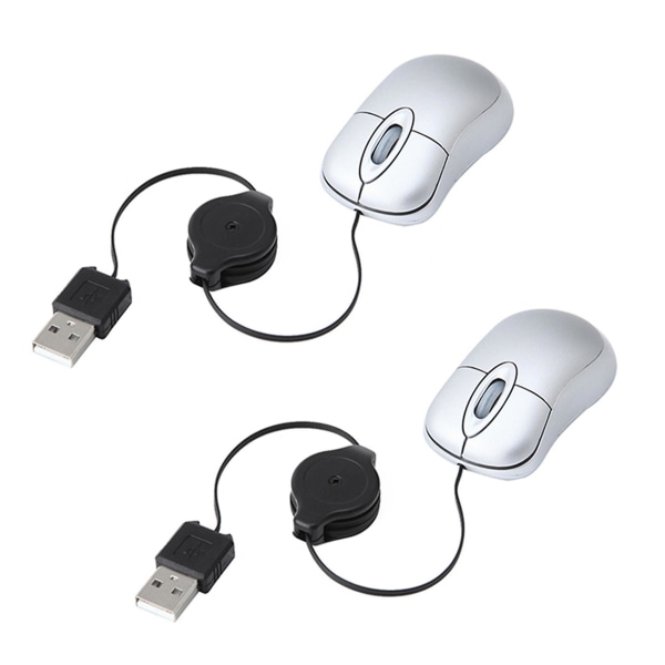 2x mini USB trådad muskabel liten liten mus 1600 dpi optisk kompakt resemöss för Windows 98 Silver