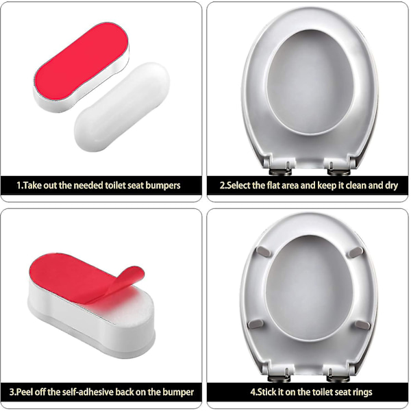 Sunrain Universal Toalettsits Bumper Kit - 4-pack Toalettsits Bumper kompatibel med användning med bidé, lock; Funktioner självhäftande kuddar, solid, oval, vit