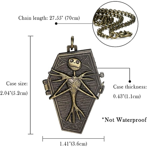 Coffin Pocket Watch Novelty Skull Quartz Fob Watch with Chain