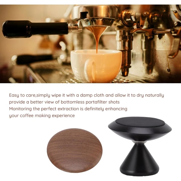 Kaffeekstraktionsspejl med valnøddesort base, 360° rotationsjusterbart espressospejl for at observere kaffeflowhastigheden