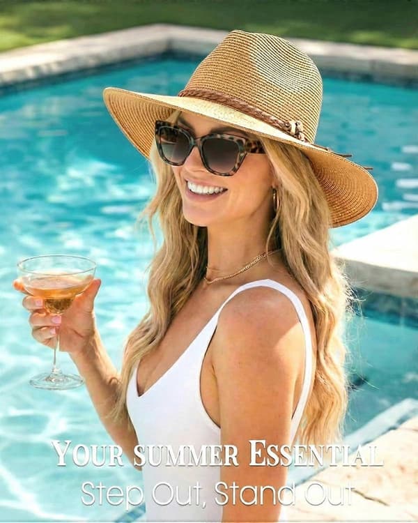 Solhattar för kvinnor Sommar Bred brätte UV UPF 80+ Panama Fedora Vikbar Packbar Stråstrandhatt Khaki Medium-Large