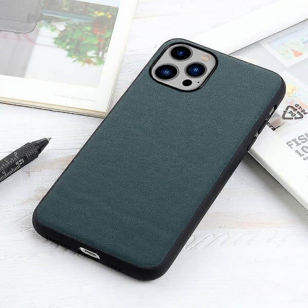 Äkta läderfodral med lammskinnstextur för iPhone 14 Plus Green