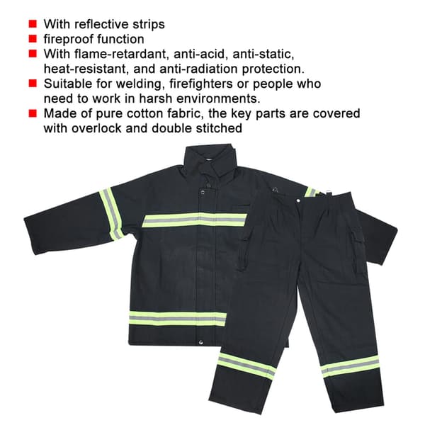 Flame Retardant Clothing Fireproof Heat Resistant Firefighter Protective Reflective Jacket Pants L