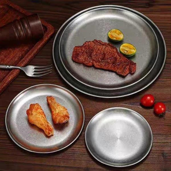 Vintage Rund Bakke – Servering af Grill i Rustfrit Stål – til Frugtdesserter Kaffe Rustik S