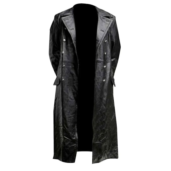 Tysk Klassisk Officer Ww2 Militær Uniform Sort Læder Trenchcoat Black M