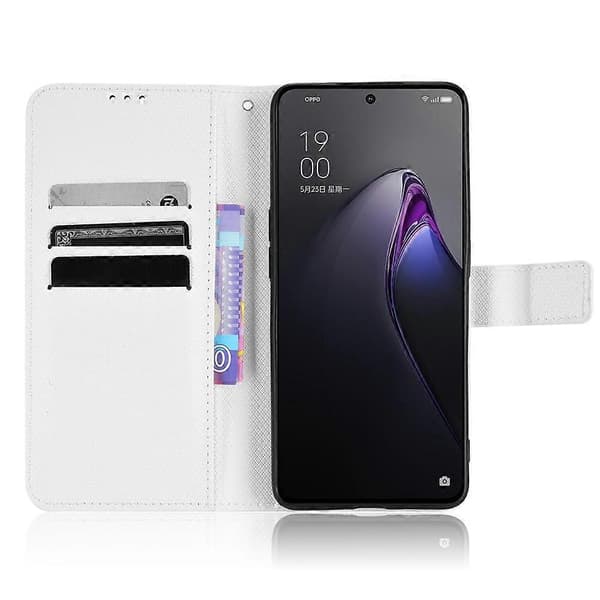 Diamanttexturerat läderfodral för OPPO Reno8 Pro White