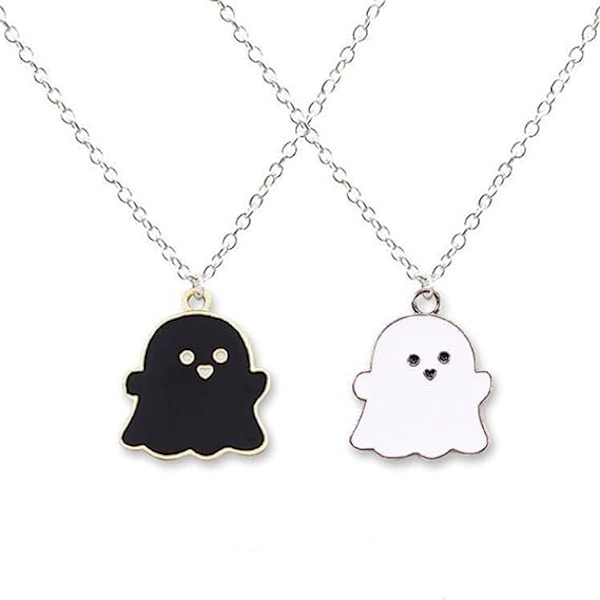 Halloween-kummitus mustavalkoinen kaulakoru, suloinen tyttöystävän kaulakoru, pariskunnan kaksoiskaulakoru, vanhemman ja lapsen monipuolinen kaulakorun riipus