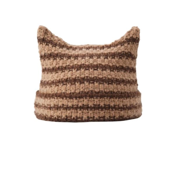 Hæklet kattehat til kvinder - Vintage Grunge tilbehør Slouchy hat Style A [Khaki]