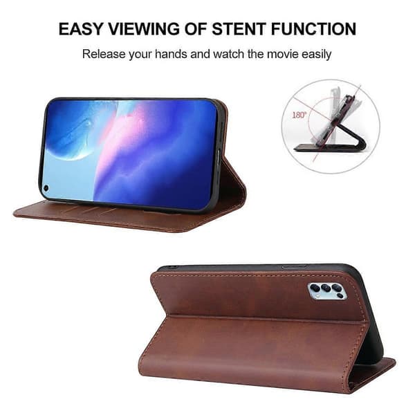 Magnetiskt läderfodral för OPPO Reno5 5G Brown