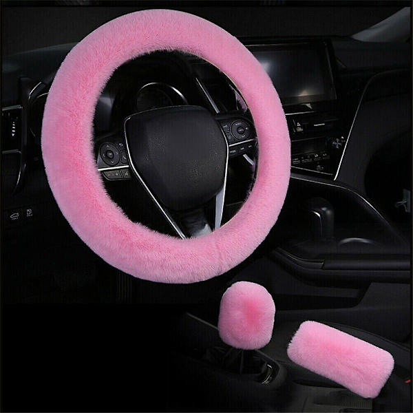 Päls Fluffy Tjock Auto Bilratt Cover/mjuk ull Vinter.(rosa)(3st)