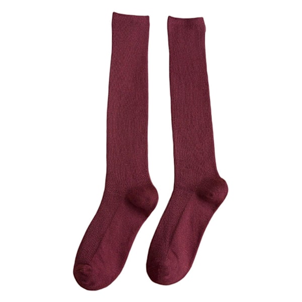 1 Par Kvinders Lange Strømper Bløde Høj Elasticitet Ensfarvet Tyk Anti-slip Varme Casual Stribet Struktur Kvinders Strømper Vinter Tilbehør Wine Red One Size