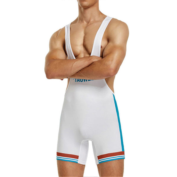 Mænd Singlet Letvægts Polyester Y-Back Tank Top Brydningsudstyr Til Fitness Blå White XL