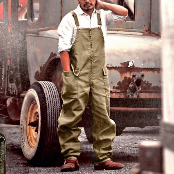 Männs Byxor Retro Männs Cargo Byxor Nya Lösa Och Stora Storlekar Avslappnade Överaller Yellow M
