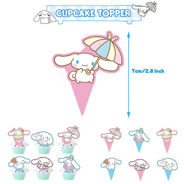 Cinnamorollin syntymäpäiväjuhlakoristeet, Kawaii Cinnamoroll -koirien juhlatarvikkeet, mukaan lukien syntymäpäiväbanneri, ilmapallot, lastenpentukakkupäälliset lapsille