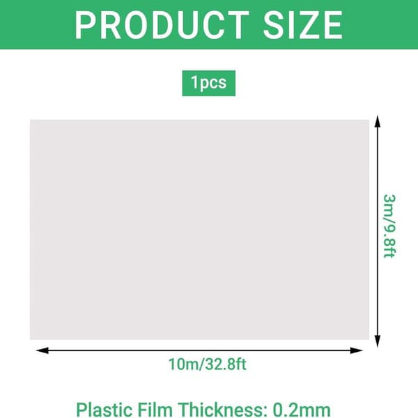 1x10m Transparent Polyethylen Drivhusfilm, Ekstra Tyk Haveplast til Drivhuse x 10 m