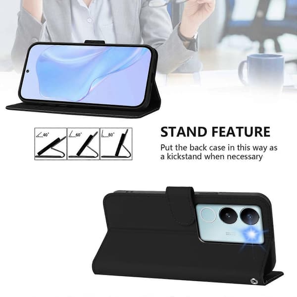 Solid Farge PU-deksel For vivo V29 5G Global / V29 Pro Black