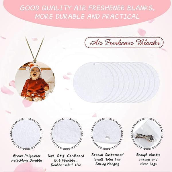 100 stykker sublimering luftfriskeremner DIY luftfrisker duftende blank bilpresset filt til DI White