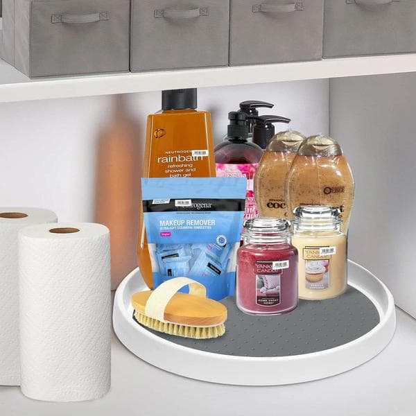 Sett med 2, 30 cm Sklisikker Lazy Susan Organizer - Hvit/Grå