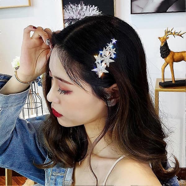 Full Drill Star Hårnål Rhinestone Duckbill Clip For Side Bangs silver