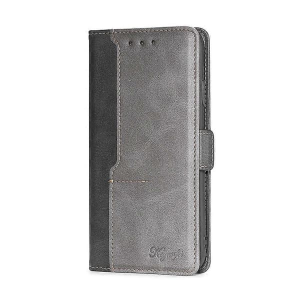 Kontrastfarget side-spenne skinndeksel til iPhone 14 Plus Black Grey