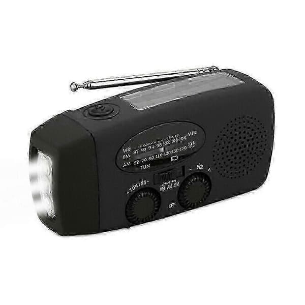 Alt i 1 SOLAR HÅNDSVING DYNAMO RADIO LOMMELYGTE TELEFONOPLADER NØD_cdb1 black