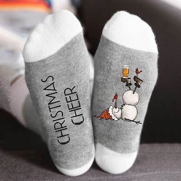 Jouluaiheiset lumiukko-sukat, unisex-jouluväritykselliset, rento-sukat Gray White