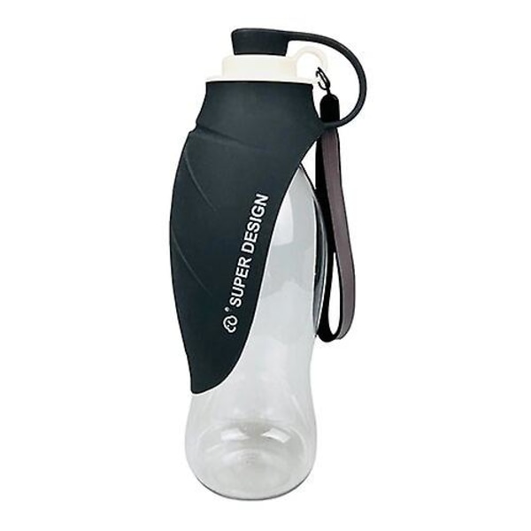 580 ml hundvattenflaska i silikon med bladform, husdjursvattendispenser Black