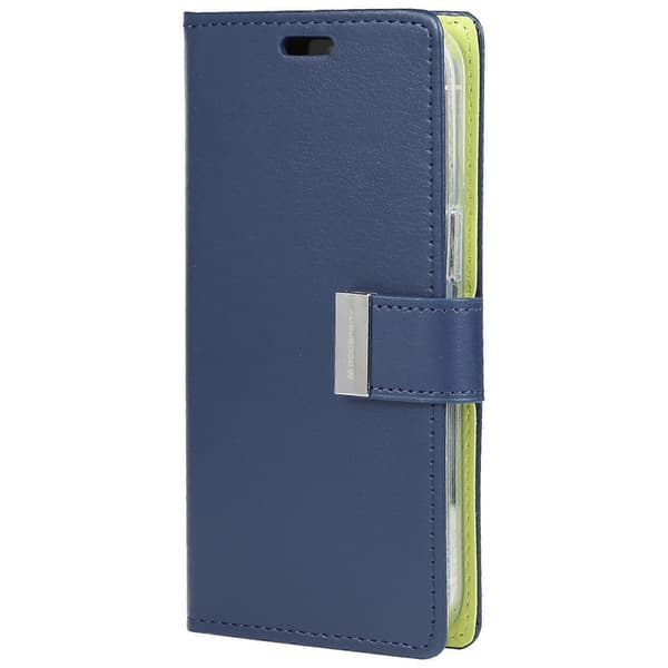 För iPhone 14 Plus GOOSPERY RICH DIARY Crazy Horse Textur Läderfodral Blue