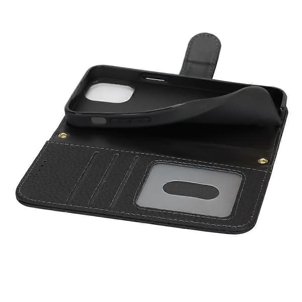 Kompatibel med iPhone 13 mini Stativfodral Litchi Textur Äkta Kohud Plånboksfodral RFID