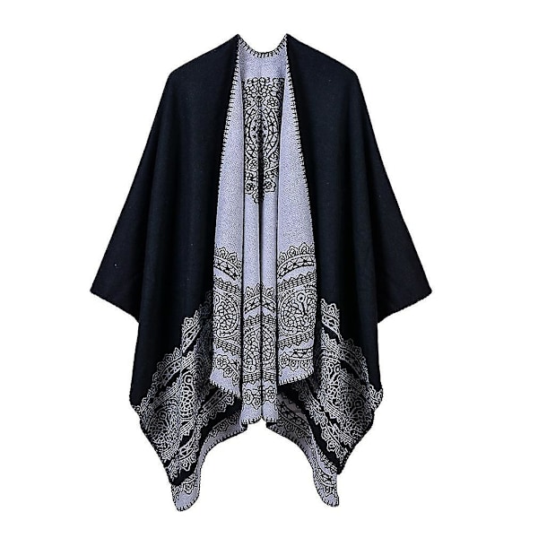 Kasjmirfølelse Poncho Landlig Stil Tykk Sjal Wrap Åpen Front Lang For Dame