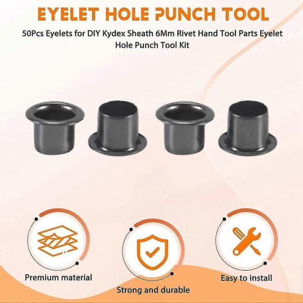 300 stk. maljer for DIY Kydex-slire 6 mm nagle håndverktøydeler maljehullstanseverktøysett Silver-black
