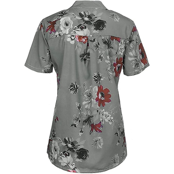 Blommiga toppar för kvinnor 2023 Button Down Mode Casual Lång-/kortärmade skjortor Blus Gray 4X-Large