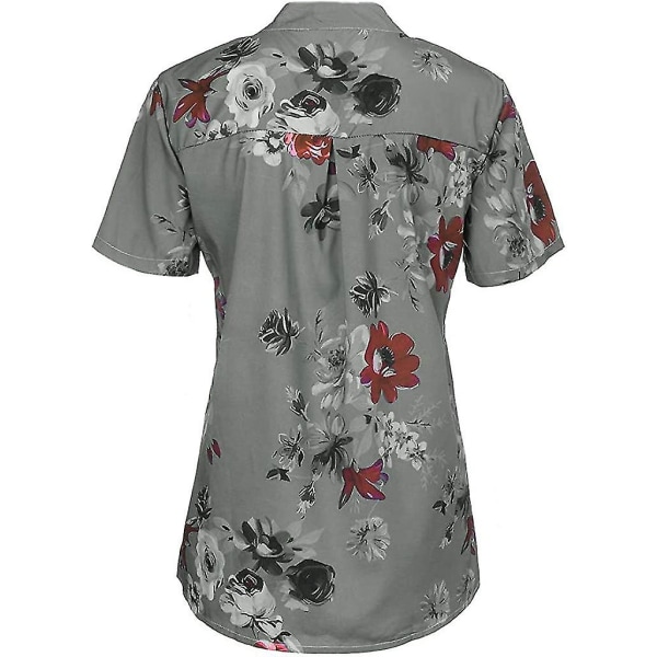 Blomstrete topper for kvinner 2023 Button Down-mote Uformelt Skjorter med lange/korte ermer Bluse Gray 4X-Large