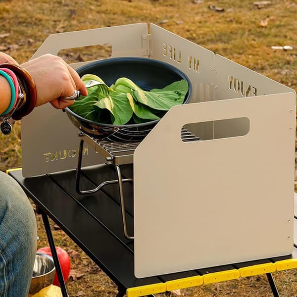 Beige Stove Windshield - Foldable Camping Stove Windshield, 4 Plates
