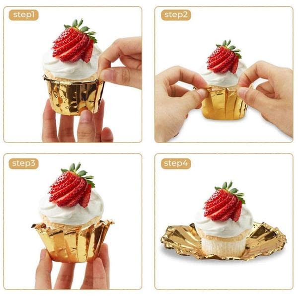 150 stk. aluminiumsfolie cupcakeforme engangs muffinforme bageforme aluminium cupcake tip pande guld Gold