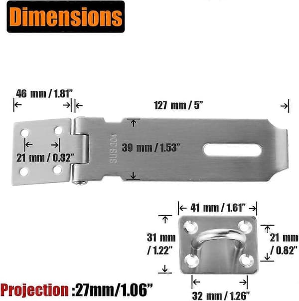 Dörrhasp Lås, 12,7 cm Rostfritt Stål Säkerhetslås, Borstad Finish 2-pack