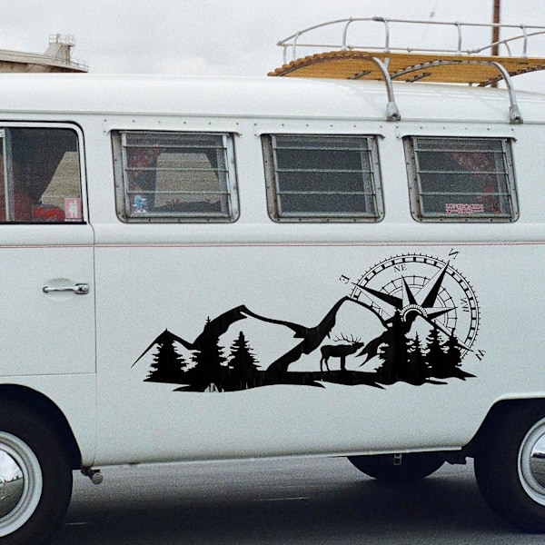 RV-matkailuautoon sopiva universaali koritarra DIY-kompassi Navigointi Eläintarran tarra Dekoraatio autoon Black