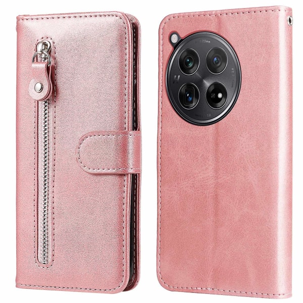 För OnePlus 12R 5G/Ace 3 5G Case Zipper Pocket Calf Texture Cover - Pink Style B OnePlus 12R 5G