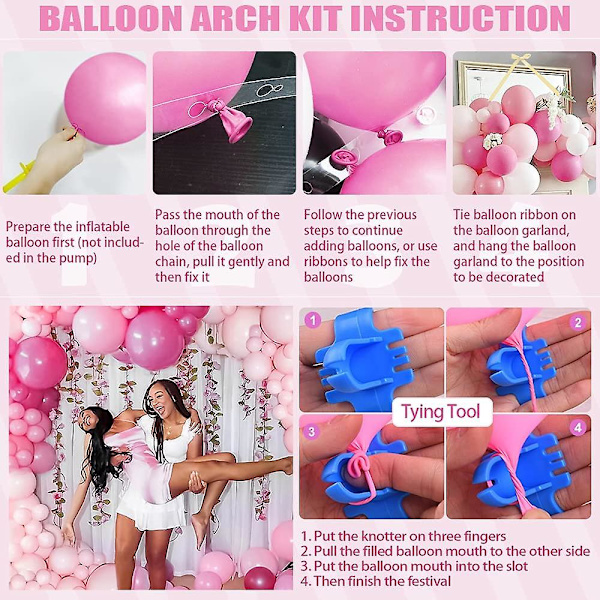 Pink Ballonbue Guirlande Kit, Pink Balloner Bue Guirlande Dekoration Fest Ballonbue Med Macaron Latex Ballon (23stk Dobbeltfyldte Balloner) Til Gir