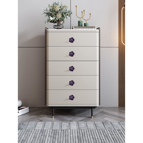 8 elegant purple roses pull floral ceramic cabinet knobs