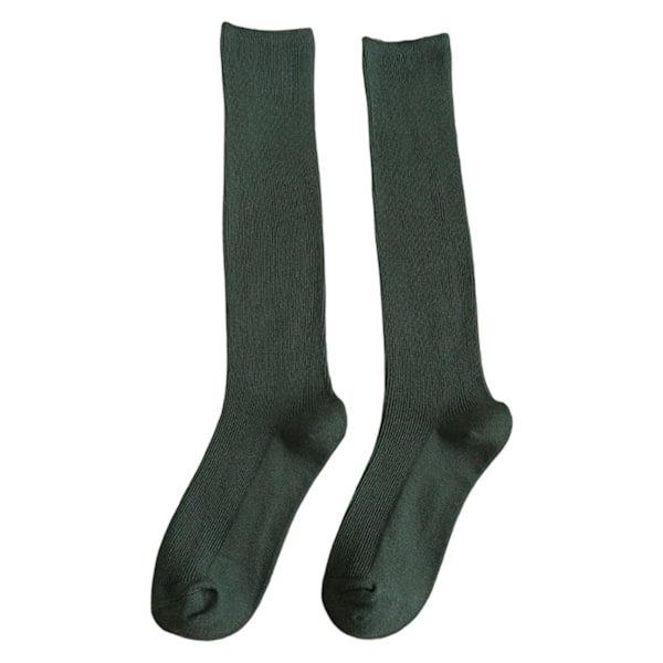 1 Par Kvinders Lange Strømper Bløde Høj Elasticitet Ensfarvet Tyk Anti-slip Varme Casual Stribet Struktur Kvinders Strømper Vinter Tilbehør Dark Green One Size
