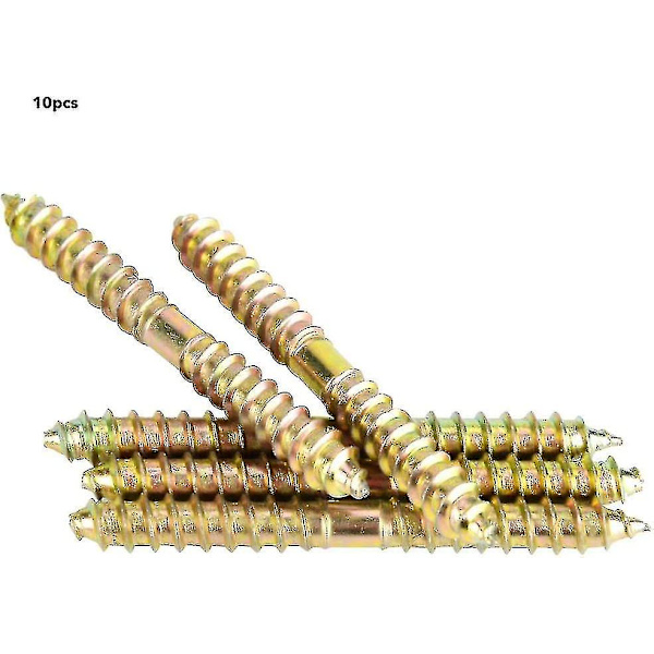 10 stk doble hodeavsluttede tre-til-tre-skruer Plating Selvskjærende gjenger 78mm*8mm For Møbelfiksering Dowel Trebearbeidingskobling