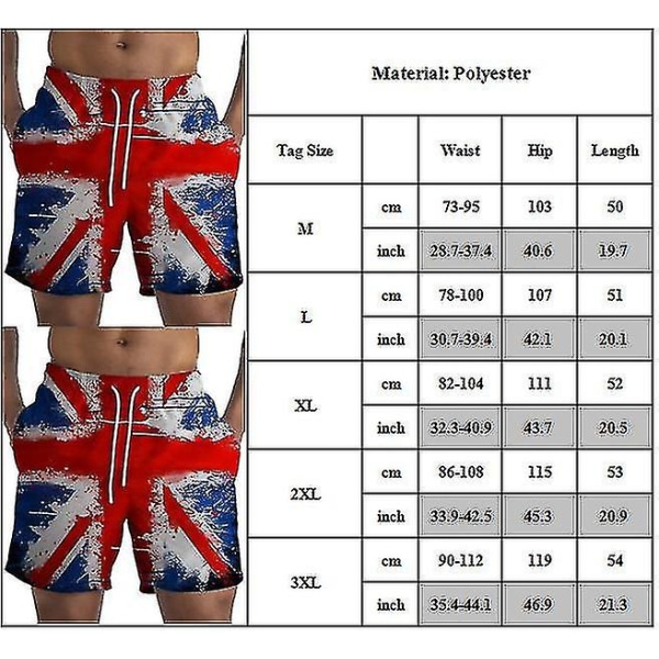 Sommerferie shorts Union Jack trykte strandbukser Elastisk midje snøring Korte bukser gaver til menn M