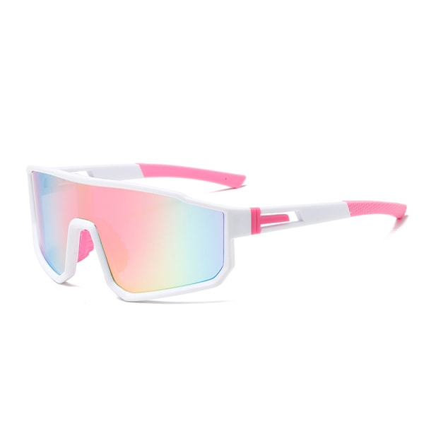 Uudet eurooppalaiset ja amerikkalaiset yksiosaiset pyöräilylasit miehille ja naisille, tuulenpitävät aurinkolasit ulkoiluun, UV-suoja White frame pink film