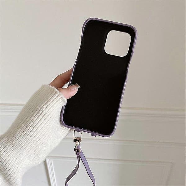 Fodral för iPhone 16 Pro Max, multifunktionella kortfack, läderbaksida med handledsrem Purple