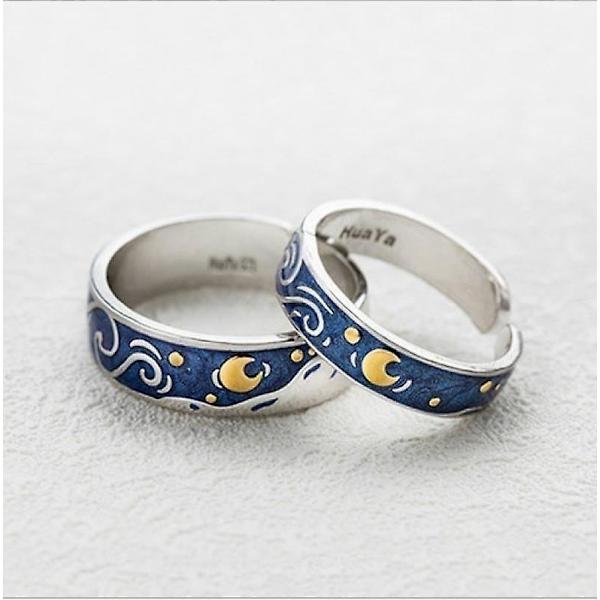 Van Gogh Starry Sky Sormus Miesten Naisten Pariskunta Sormukset Galaxy Moon Pattern Sormus Asusteet Juhlakorut Avaus Säädettävä -Mens