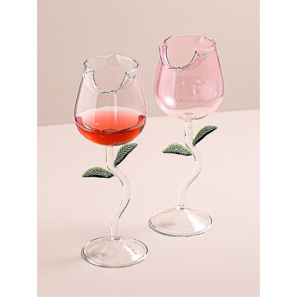 Roseformet kopp drikkeglass til fest bryllup Valentinsdag holdbar gave kreativ gjennomsiktig grønn rosa vinglass Transparent 280ml