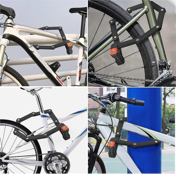Fällbart cykellås, elscooter, saxskyddat cykellås, 4-siffrigt kodlås, 8-sektioner fällbart, 8 extremt härdade stållänkar