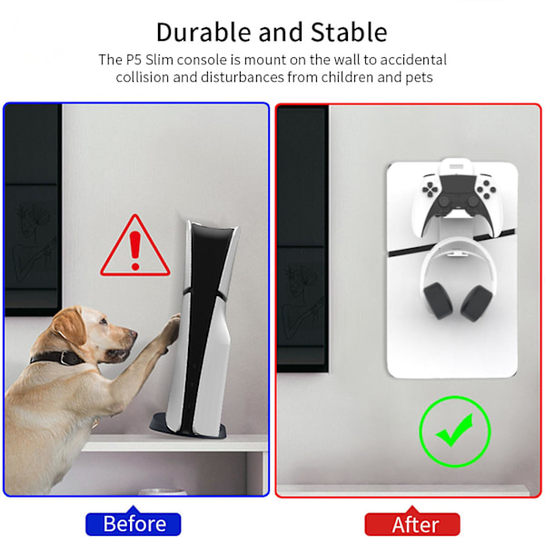 PS5 Slim Veggfeste, Solid Stål PS5 Slim Veggbrakett For Playstation 5 Slim Disc Og Digital Utgave, Med Hodetelefonholder